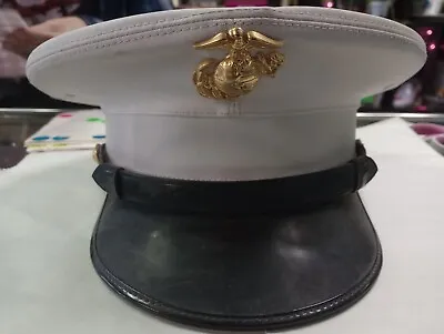 USMC US Marine Corps Dress Blues Uniform White Vinyl Hat. • $38.76