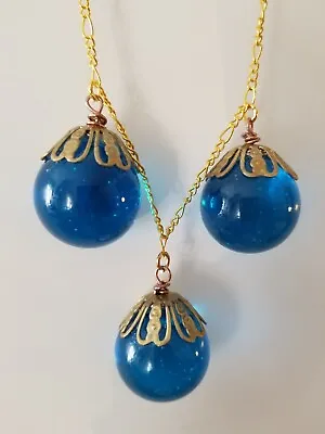 Made Vintage Miriam Haskell Brass Art Noveau Caps Undrilled Cobalt Orb Necklace  • $27.77