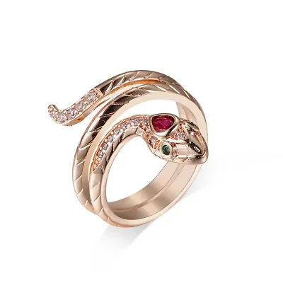 18K Rose Gold Plated Crystal Snake Rings Womens Retro Fashion Jewelry Size 6-10 • £3.49