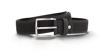 Mens Belt Vegan Nubuck Black Square Silver Buckle Adjustable Fashion Elegant • $49.40