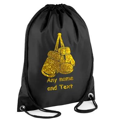 £8.65 • Buy PERSONALISED Drawstring Bag BOXING GLOVES GOLD Shiny Print Train Gym Kit Sport