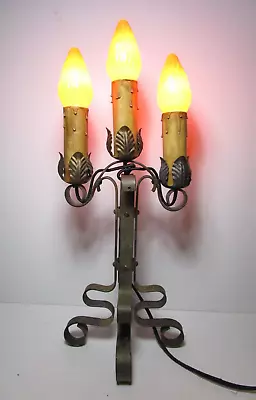 Antique Vtg Victorian Gothic Cast Iron Metal Candelabra Table Lamp Light • $77.95