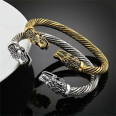 £2.62 • Buy Adjustable Norse Viking Wolf Head Open Bracelet Dragon Fenrir Bangle J
