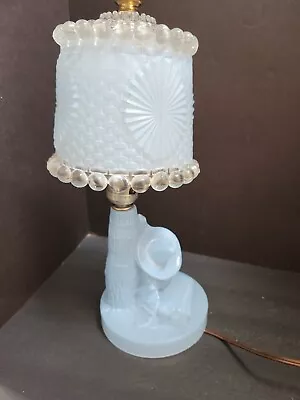 Vintage Sleeping Mexican BLUE Glass Bedroom Lamp With Gorgeous Shade • $50