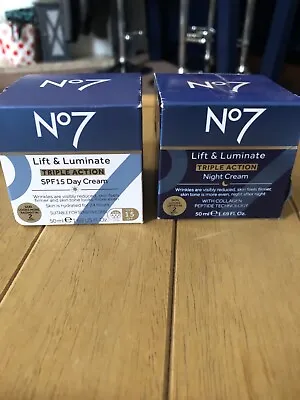 No7 Lift & Luminate Triple Action Day Cream  And Night Cream 50ml Each. New. • £25.49