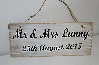 RUSTIC PERSONALISED Wedding Mr And Mrs Sign. Printed Wooden Sign Shabby White R1 • £9.99