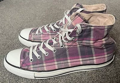 Converse Chuck Taylor High Shoes Size UK 11 Pink Plaid Sneakers • £24.99