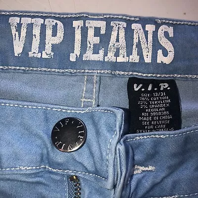 Womens VIP Jeans Skinny Distressed Blue Denim Low Rise 31x28 Sz 13 / 31 • $16.99