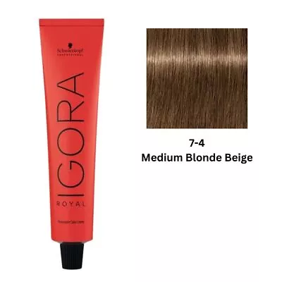 SCHWARZKOPF PROFESSIONAL IGORA ROYAL HAIR COLOUR 7-4 MEDIUM BLONDE BEIGE 60g • $25.95