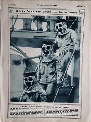 1916 Wwi Ww1 Print Gas Masks In Naval Fighting Onboard Austrian War Ship • $80.88