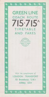 London Transport Green Line Coach Route 715 Bus Timetable Lft May 1961 • £2.99