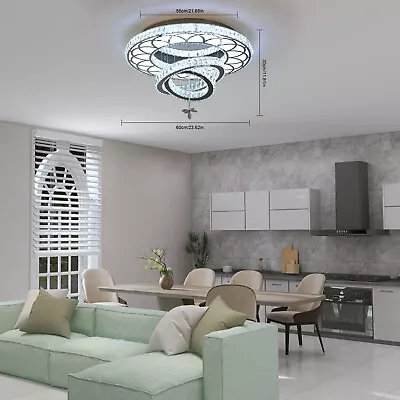 23.6'' Modern Large Crystal Chandelier Round Ring Dimmable Living Room Lamps • $275.50