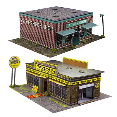 1:87 Train HO Scale Model Building Combo Kit X2 Motorcycle & Barber Shop • $20.66