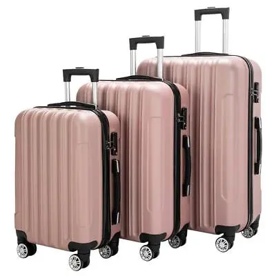 Luggage Set Of 3 Hardside Carry On Suitcase Sets With Spinner Wheels Rose Gold • $84.99