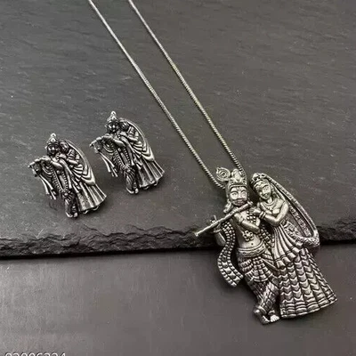 $27.87 • Buy Ethnic Indian Bollywood Silver Oxidized Jhumka Earrings Necklace Jewelry Set