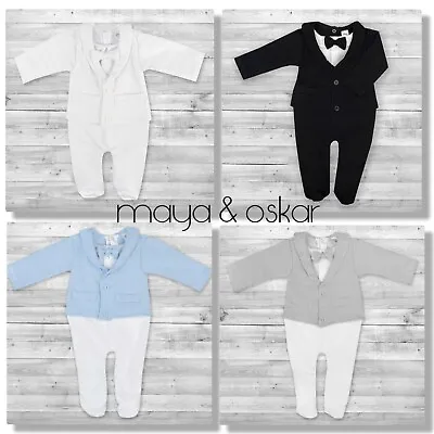 Baby Boy All-in-One Suit Wedding Christening Formal Party Smart Outfit 0 - 18m • £18.70