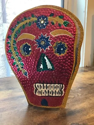 VTG Colorful Punched Tin Mexican Handmade Calavera Skull Day Of The Dead Lantern • $31.99