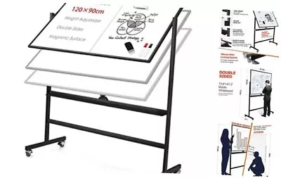 Large Mobile Dry Erase Board WhiteBoard Inches Height Adjust Double 48×36 Black • $198.47