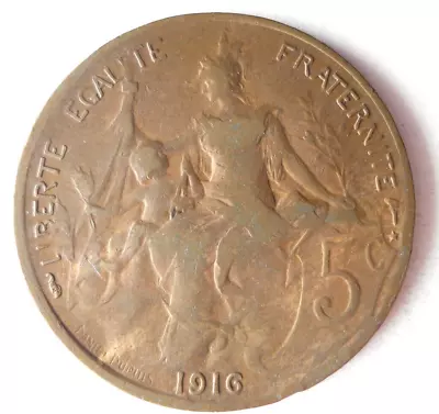 1916 FRANCE 5 CENTIMES - Excellent Coin - FREE SHIP - FRANCE BIN #17 • $7.49