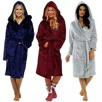 $42.29 • Buy Women Dressing Gown Warm Hooded Fleece Bath Robe Sleepwear Nightwewar Bathrobe .