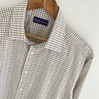 Mens Polo Ralph Lauren Purple Label White Check Regular Fit Shirt Size XL Large • £6.50