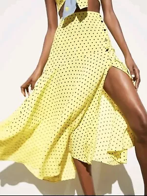 ZARA Womens Yellow Polkadot Print Flowing Midi Skirt Size S UK 8 💛Worn Twice💛 • £3.99