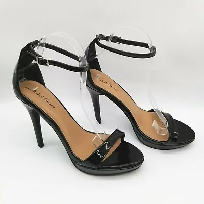 Michael Antonio Women Black Leather Open Toe Ankle Strap Lovina Stiletto Heel 10 • $19.54