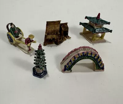 Vintage Miniature Figurine Pagoda Bridge Lot 5 Chinese Bonsai Decoration • $11.90