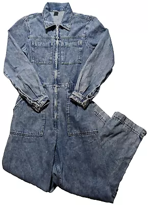 H&M &DENIM Women Size 2 Blue 100% Cotton Denim Zip Up One-Piece Flight Jumpsuit • $39.99