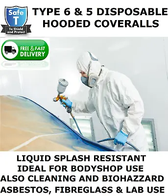 Disposable Coverall Hooded (type 6 & 5 Same As Tyvek) Spray Suitpaint Body Shop • £14.99