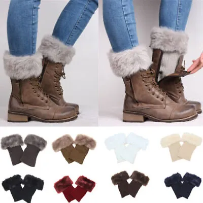 £4.58 • Buy Women Winter Leg Warmer Crochet Knitted Faux Fur Trim Boot Socks Toppers Cuff