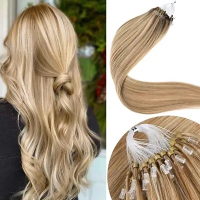 Micro Ring Hair Extensions Remy Human Hair 0.5g/Strand Micro Loop Extensions 50g • $37.59