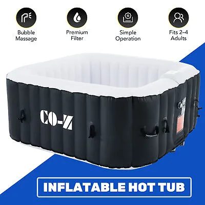 5 Ft Square Inflatable Hot Tub Indoor Outdoor Bathtub For Backyard Patio Black • $385.41