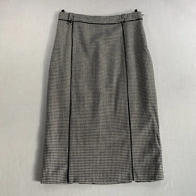 £24.95 • Buy JAEGER Pencil Skirt Size 8 Black White Houndstooth Check Virgin Wool Women's