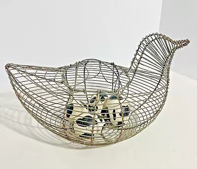 Vintage Chicken Metal Wire Basket W/ Cow Print Eggs • $24.95