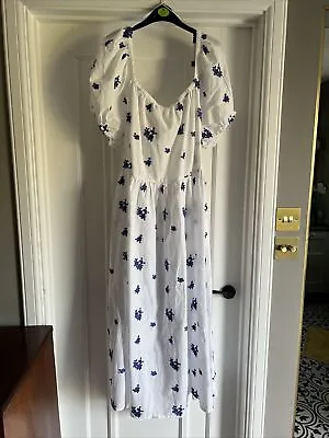 Bnwt M&S Beachwear White/blue Floral Cut Out Back Maxi Dress Sz24 100% Cotton • £24.99