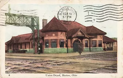 Union Railroad Depot Marion Ohio OH Train Tracks 1908 Postcard • $9.95