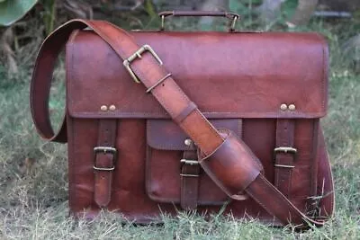 Mens New Brown Distressed Leather Satchel Briefcase Messenger Laptop New Bag • $83.83