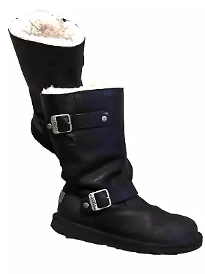 Ugg S/N 5678 Black Comfy Kensington Leather Mid-Calf Length Boots Size: UK 4.5 • £34.99