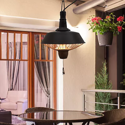 Outdoor Garden Patio Hanging Electric Heater Warmer Halogen Heating Balck 2100W • £43.99