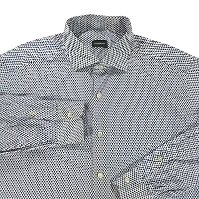 Ermenegildo Zegna Button Shirt Mens 2XL White Blue All Over Print Cotton Casual • $26.50