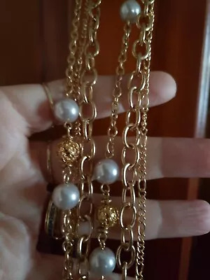 Vintage Faux Pearl Triple Strand Goldtone Necklace Costume Jewelry • $19.99