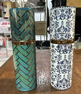 Vintage EMPTY SHALIMAR Canister Holds Refill Spray Green & Blue White Gold Tin • $39.95