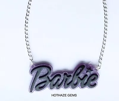 £5.69 • Buy ** Black With Purple Glitter Large BARBIE Name Necklace**UK FREE 1ST CLASS P&P