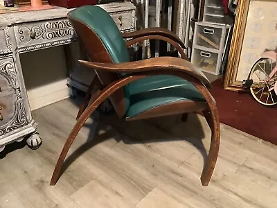 Mid Century Leather Arm Chair Danish Modern Bentwood By Plycraft • $650