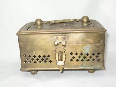 Damaged Hinge Vintage Footed Locking Brass Box Handled Container Chest Marked 29 • $10.20