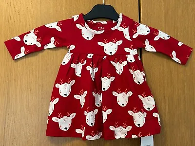 Baby Girl M&S Christmas Dress Age 0-3 Months BNWT  Reindeer Pattern • £5.25