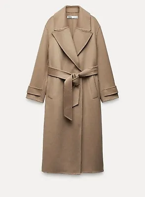 Zara Zw Collection Double-faced Wool Blend Coat Dark Camel Size Xs 7522/264/751 • £64.99