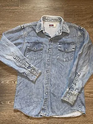 BIG MAC Pearl Snap Front Denim Work Shirt Medium Western Workwear True Vtg Usa • $37