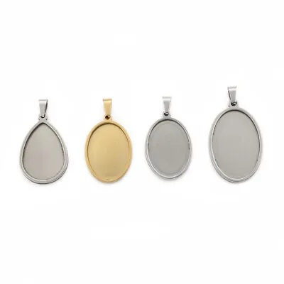 £4.20 • Buy 4Pcs Stainless Steel 18*25mm/20*30mm Oval Pendant Trays Blank Cameo Setting Base